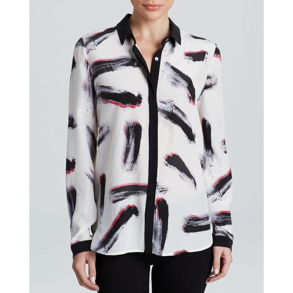 Size XS Dylan Gray Brushstroke Print Silk Blouse - Picture 1 of 4